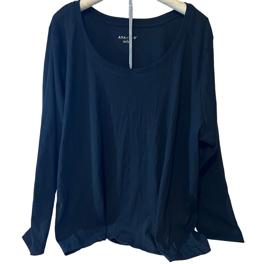 Ava & Viv Women's Plus Size Black Ribbed Long Sleeve T-Shirt - Size 2X - NWT